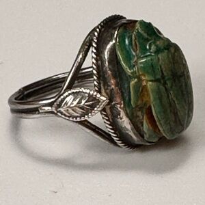 Rare Vintage Silver and Green Scarab Ring